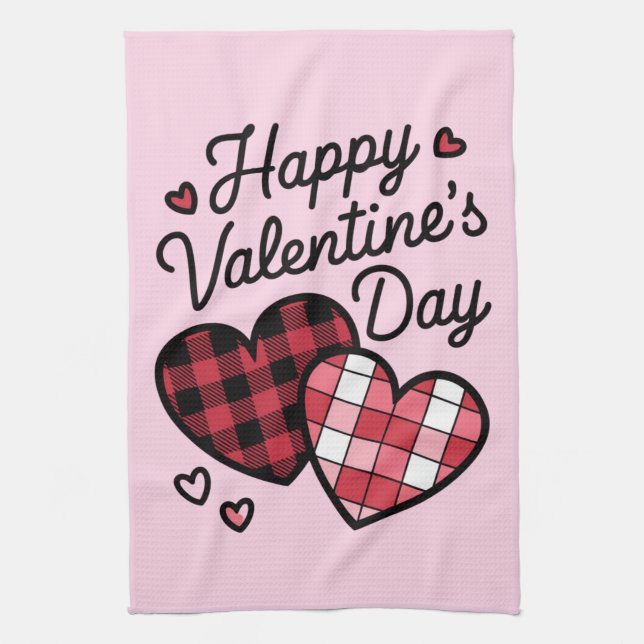 Happy Valentines Day Leopard Karierte Liebe Herz Geschirrtuch (Vertikal)