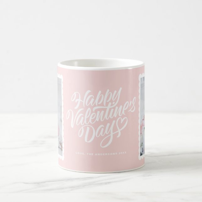 Happy Valentine's Day Lettering Pink Foto Collage Kaffeetasse (Mittel)