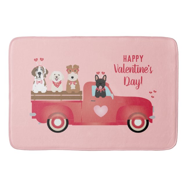 Happy Valentines Day Lieferwagen LKW Liebe Hunde Badematte (Vorderseite)