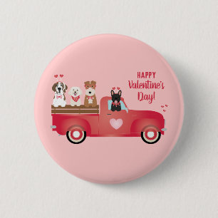 Happy Valentines Day Lieferwagen LKW Liebe Hunde Button