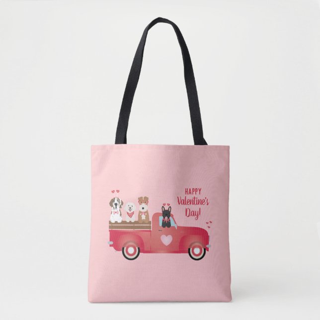 Happy Valentines Day Lieferwagen LKW Liebe Hunde Tasche (Vorderseite)