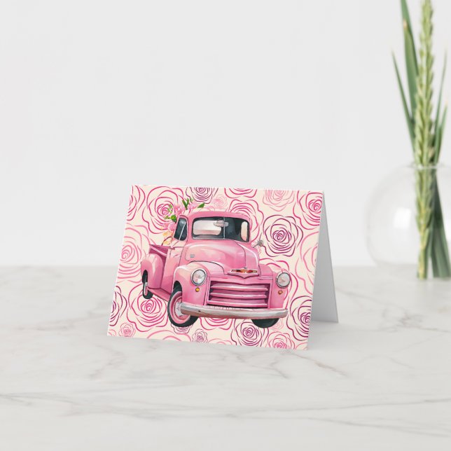 Happy Valentine's Day Lieferwagen LKW mit Rose Karte (Vorderseite)