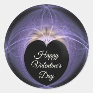 Happy Valentine's Day Lila Gold Heart Fraktal Runder Aufkleber