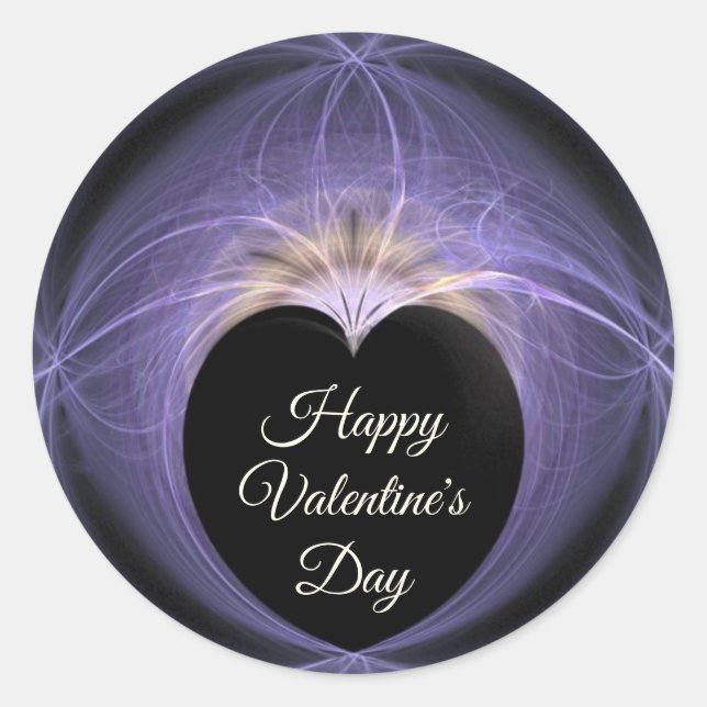 Happy Valentine's Day Lila Gold Heart Fraktal Runder Aufkleber (Vorderseite)