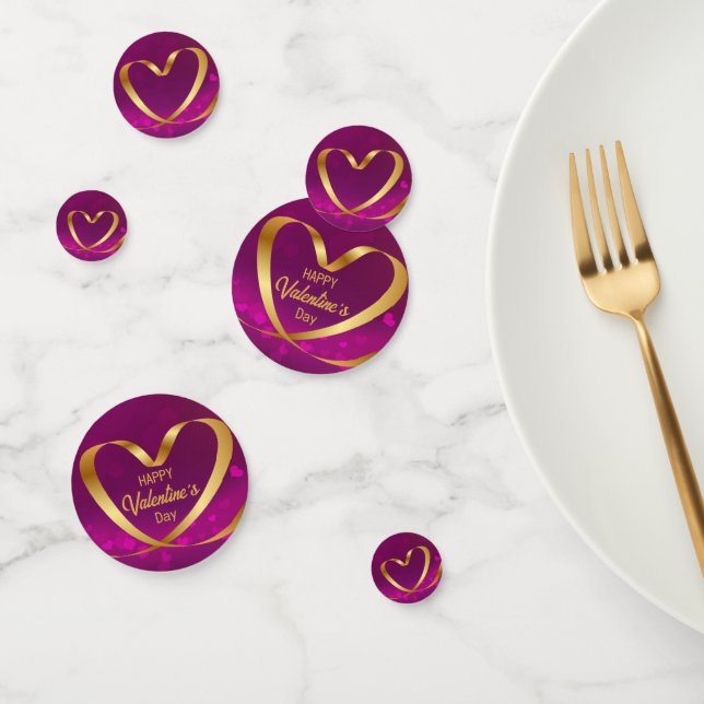 Happy Valentine's Day Lila Heart Ribbon Gold Konfetti (Gruppe)