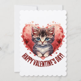 Happy Valentine's Day Little Kitten with Heart Feiertagskarte