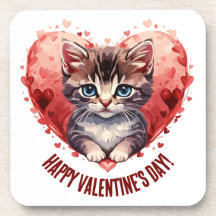 Happy Valentine's Day Little Kitten with Heart