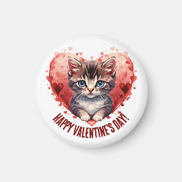Happy Valentine's Day Little Kitten with Heart Magnet