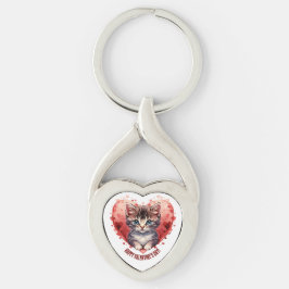 Happy Valentine's Day Little Kitten with Heart Schlüsselanhänger