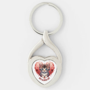 Happy Valentine's Day Little Kitten with Heart Schlüsselanhänger