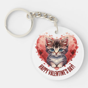 Happy Valentine's Day Little Kitten with Heart Schlüsselanhänger