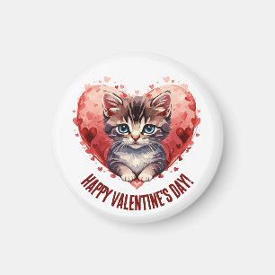Happy Valentine's Day Little Kitten witn Herz Magnet