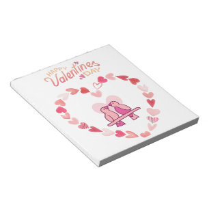 Happy Valentines Day Love Birds Rosa Herzklopfen Notizblock