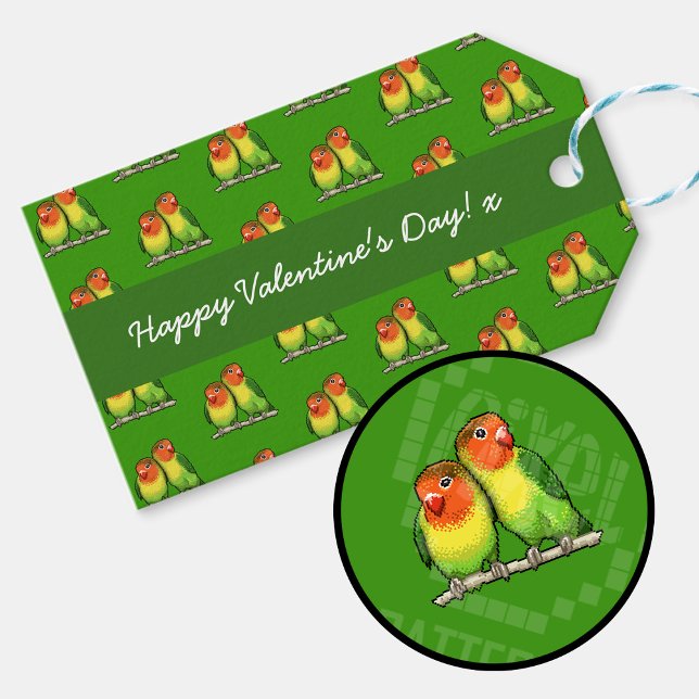 Happy Valentine's Day Lovebirds Pixel Art Muster Geschenkanhänger (Gift tag with detail (watermarked))