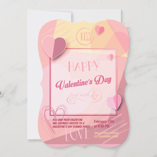 Happy Valentine's Day Lovely Elegant Einladung (Vorderseite)