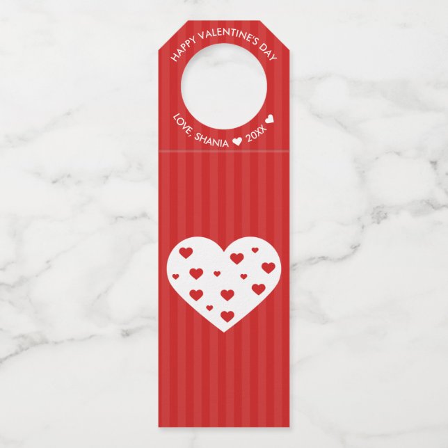Happy Valentine's Day Lovely Red White Hearts Flaschenanhänger (Vorderseite)