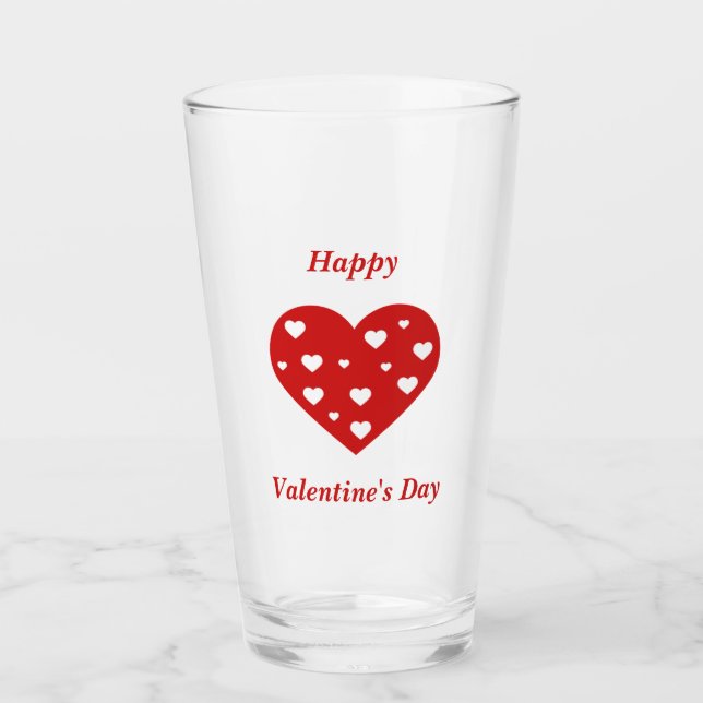 Happy Valentine's Day Lovely Red White Hearts Glas (Vorderseite)