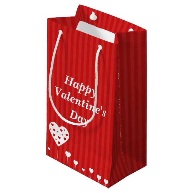 Happy Valentine's Day Lovely Red White Hearts Kleine Geschenktüte (Vorderseite Schrägansicht)
