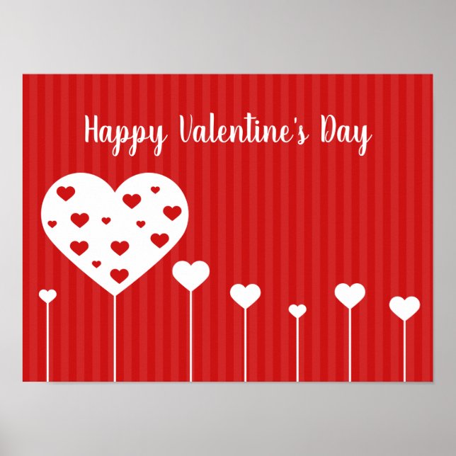 Happy Valentine's Day Lovely Red White Hearts Poster (Vorne)