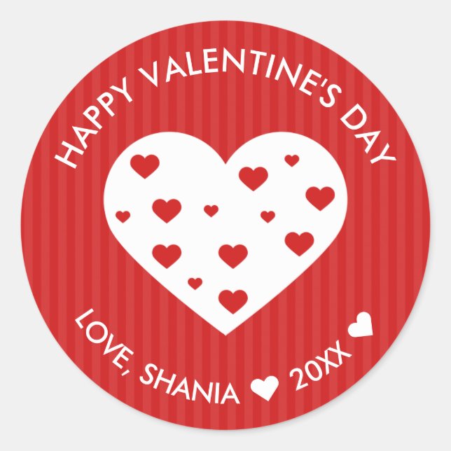 Happy Valentine's Day Lovely Red White Hearts Runder Aufkleber (Vorderseite)