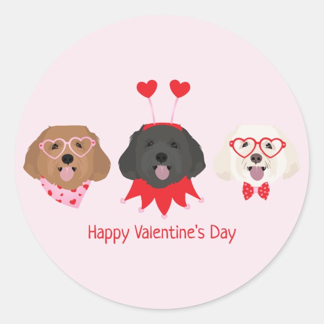 Happy Valentines Day Maltipoo Hunde Runder Aufkleber (Vorderseite)
