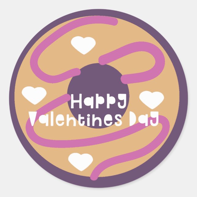 Happy Valentines Day Mattiert Swirl Herzstück Donu Runder Aufkleber (Vorderseite)