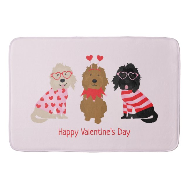 Happy Valentines Day Mini Goldendoodle Hunde Badematte (Vorderseite)