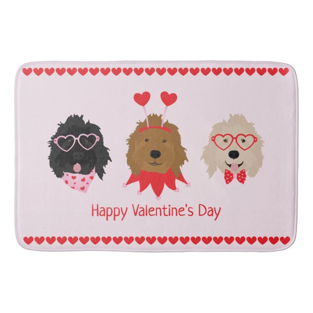 Happy Valentines Day Mini Goldendoodle Hunde Badematte (Vorderseite)