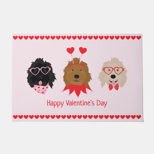 Happy Valentines Day Mini Goldendoodle Hunde Fußmatte (Vorderseite)