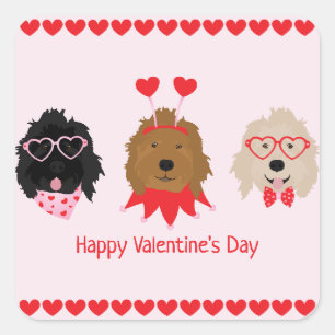 Happy Valentines Day Mini Goldendoodle Hunde Quadratischer Aufkleber