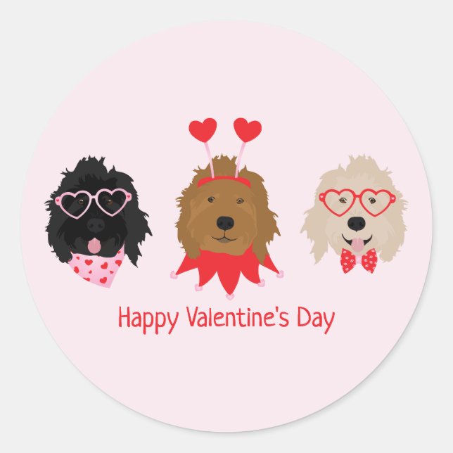 Happy Valentines Day Mini Goldendoodle Hunde Runder Aufkleber (Vorderseite)