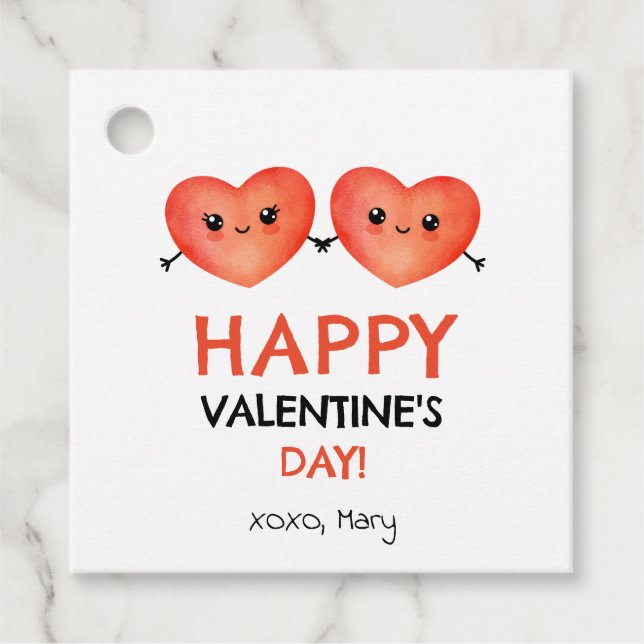 Happy Valentine's Day mit Baby-Herzchen-Paar Geschenkanhänger (Vorderseite)
