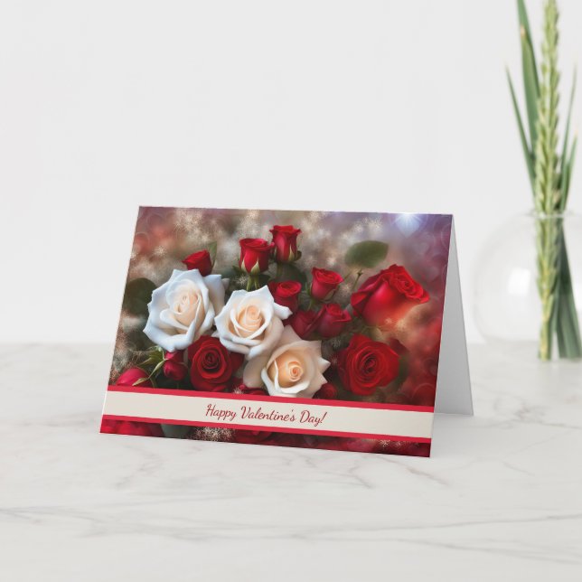 Happy Valentines Day mit Hübschen weißen Rote Rose Karte (Vorderseite)