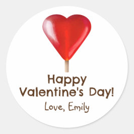 Happy Valentines Day mit rotem Herz Lollipop Runder Aufkleber