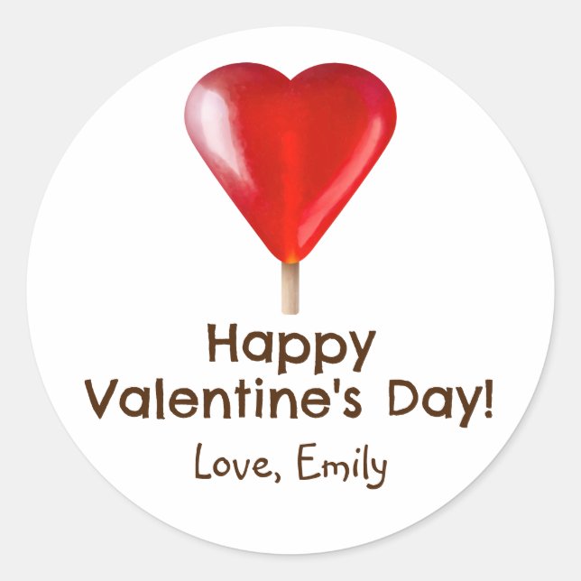 Happy Valentines Day mit rotem Herz Lollipop Runder Aufkleber (Vorderseite)