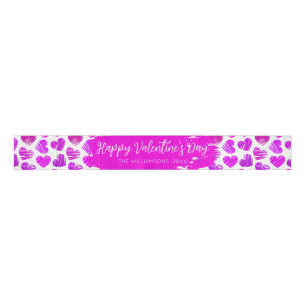 Happy Valentines Day Modern Lila Pink Heart Name Ripsband