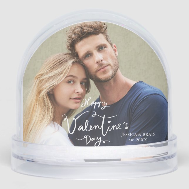 Happy Valentines Day Modern Personalized Photo Schneekugeln (Vorderseite)