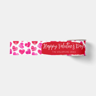 Happy Valentines Day Modern Red Pink Herbst Name Ripsband