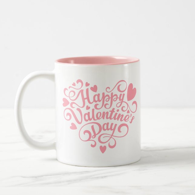 Happy Valentine's Day Modern Zweifarbige Tasse (Links)