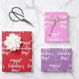 Happy Valentine's Day moderne Drehbuchtypografie Geschenkpapier Set