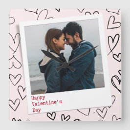 Happy Valentines Day Modernes, stilvolles Romantis Quadratische Wanduhr