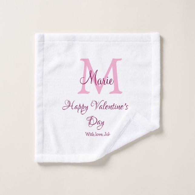 Happy valentine's day monogram pink name love girl waschlappen (Waschlappen)