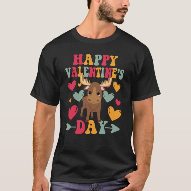 Happy Valentines Day Moose Heart Love Groovy T-Shirt (Vorderseite)