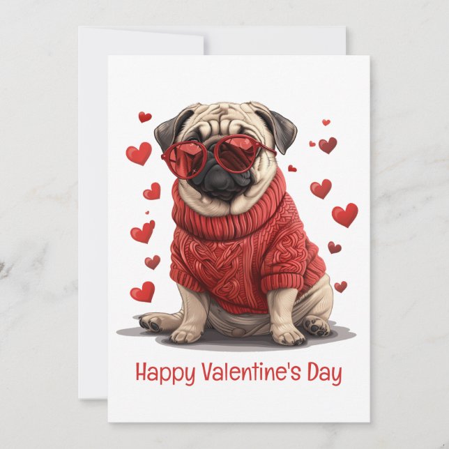 Happy Valentines Day Mops Hund Feiertagskarte (Vorderseite)
