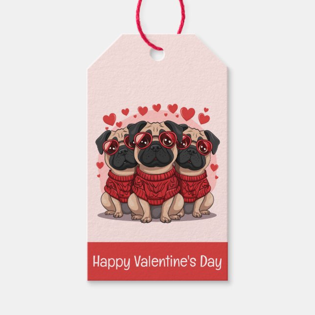 Happy Valentines Day Mops Hunde Geschenkanhänger (Vorderseite)