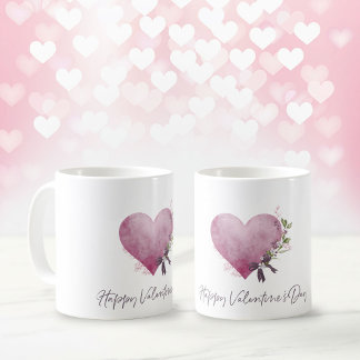 Happy Valentine's Day Mug With Floral Heart Kaffeetasse