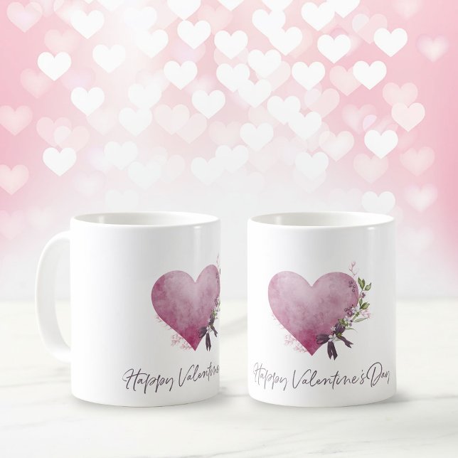 Happy Valentine's Day Mug With Floral Heart Kaffeetasse (Happy Valentine's Day Mug)