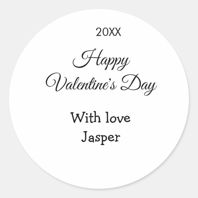 Happy Valentine's day name love simple year stylis Runder Aufkleber (Vorderseite)