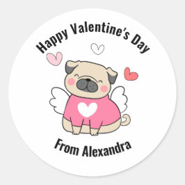 Happy Valentine's Day Name niedlich Hunde Herz Runder Aufkleber