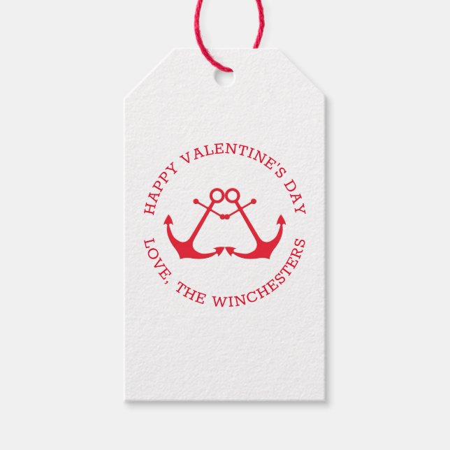 Happy Valentine's Day nautical anchors Custom nied Geschenkanhänger (Vorderseite)